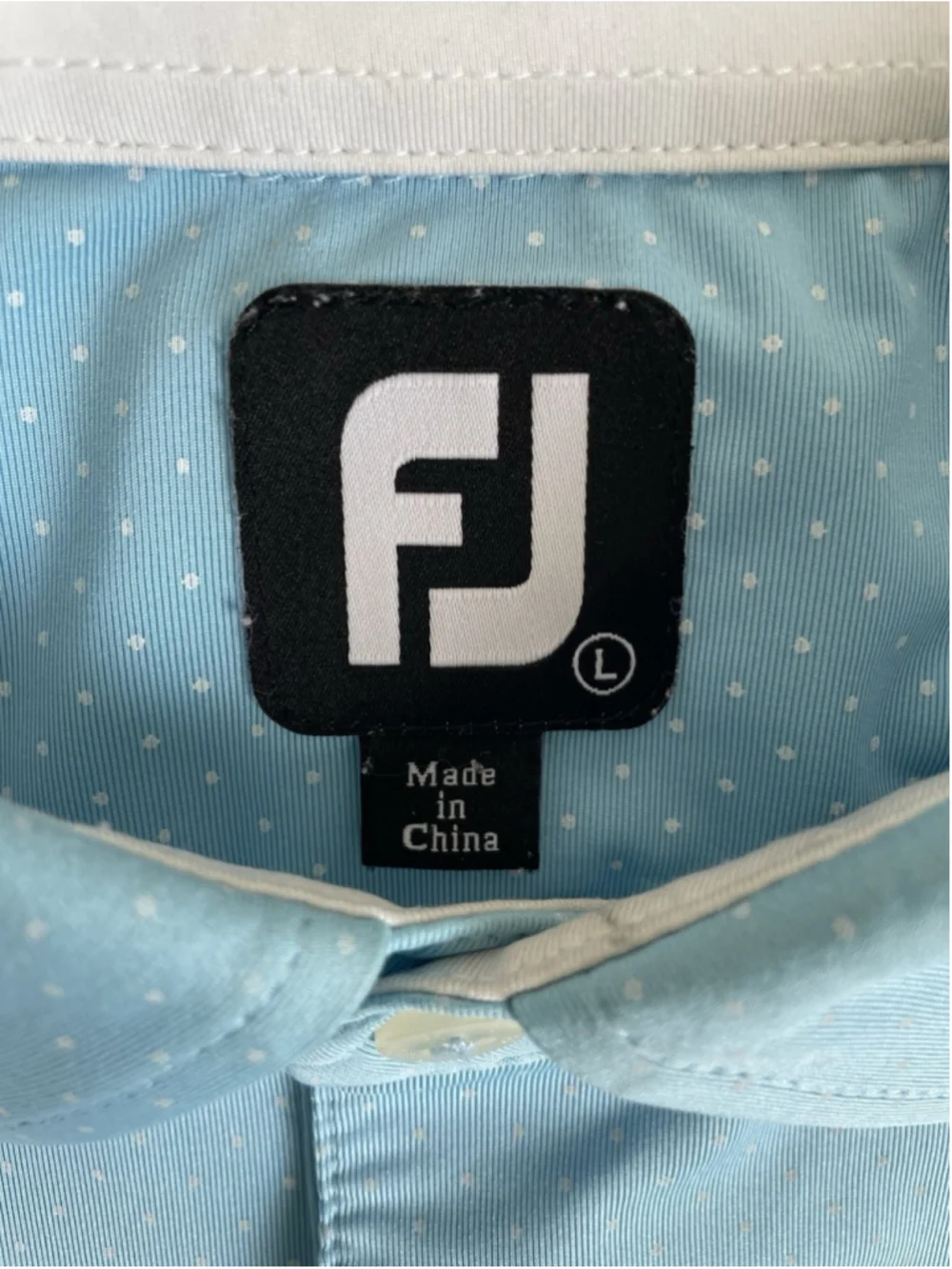 FootJoy Golf Performance Polo Shirt Mens Large Sky Blue Polka Dot Print